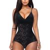 BRABIC Body in pizzo da donna, indumento modellante con effetto contenitivo, top senza maniche, scollo a V, canotta a schiena nuda, tuta modellante, nero, Large