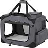 FEANDREA Trasportino per Cani, Gabbia Pieghevole per Animali Domestici, Taglia M, Tessuto Oxford e Maglia, Traspirante, Portatile, Struttura in Metallo, con Manici e Tasche, 60 x 42 x 42 cm, Grigio