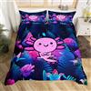 Loussiesd Axolotl - Set di biancheria da letto per bambini e ragazzi, con copripiumino e foglie di fungo, motivo piante marine, colore: viola, blu, con 1 federa