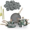 KASANOVA Batteria pentole Cooking Therapy, Set pentole induzione e padelle antiaderenti con paletta, Set cucina completo con scritta al laser e manici effetto legno (8)