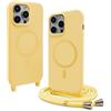 CUZZCASE Cover compatibile con iPhone 13 mini(5.4),Cover Magnetica[Compatibile con MagSafe],Bumper con Laccio,regolabile Lanyard TPU Corda Silicone Case-giallo