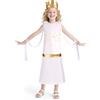 DiULi Costume Dea Greca per Bambina, White & Gold Girls Grecian Costume Set con Copricapo Dorato, Compleanni e Party, Abito Storico Bambina, Taglia 120