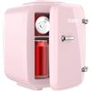 YASHE Mini frigo da camera, 4L frigorifero piccolo per la cura della pelle, 220V CA/12V CC, termoelettrico e scaldino per bevande, ufficio, dormitorio, auto, rosa