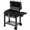 WOLTU Barbecue Portatile a Carbonella, Griglia a Carbone, Coperchio e Termometro, con Ruote e Ripiani, Carrello per Barbecue da Campeggio, Picnic e all'Aperto, 117x71x107cm, Nero