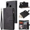 Jorisa Cover Portafoglio per Samsung Galaxy A20E,Custodia in Pelle PU Premium con Cerniera Tasca,Stile del Libro Stand Cover con Carta di Credito Titolare e Cinturino da Polso Magnetica,Nero