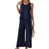ticticlily Completi Donna Estivi 2 Pezzi Casuale Elegante Canotte Top Lungo Ampia und Pantaloni Larghi a Vita Alta Completo Comodo Leggero Tuta Completa A Blu Scuro L