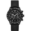 Emporio Armani Orologio da uomo, movimento cronografo, cassa 43 mm in acciaio inossidabile nero con cinturino in tessuto, AR11453