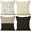 Aoihrraan Fodere per Cuscini Set di 4, Fodere Per Cuscini Geometrici Cubo Di Linea Dorata Bianco Nero Morbido Peluche Corto Quadrato Federa per Divano Camera da Letto Auto Sedia Casa Decoro 40x40cm