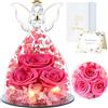 FRFG Regali di Angelo Rosa Eterna per Donne, Regalo per Donne, Rose Conservate in Statuette di Angeli in Vetro, Angeli Floreali per Mamma, Nonna, Moglie, Sorella, Fidanzata (Rosa)