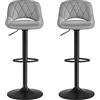 SONGMICS Sgabello, Set di 2 Sedie da Cucina, Sedia da Bar con Struttura in Metallo, Superficie in Velluto, Poggiapiedi, Altezza Regolabile, Montaggio Facile, Vintage, Grigio Chiaro, 47 x 48 x 105 cm