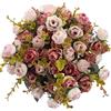 Duovlo 7 rami 21 fiori artificiali bouquet mini rose wedding Home Office, confezione da 4 Pink
