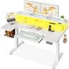 OffiGo U Forma Scrivania regolabile in altezza, 140 cm Scrivania Elettrica con Supporto per Monitor, Prese e Ricarica USB, Standing Desk con LED, Desk per Computer da Gaming e da Ufficio, Bianca