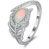 HeyMeili Anello di Fidanzamento Argento Placcato Platino Disegno Piuma Anello Regolabile con Opale Naturale e Zirconi per Donna Ragazza