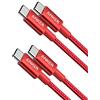 Anker Cavo USB Type-C in nylon, 60W Cavo di ricarica per iPhone 16/16 Pro/16 Plus/15/16 ProMax, iPad Air/Mini/Pro/ 2024, MacBook Pro 2024, Samsung Galaxy S23, Switch(1m, Rosso)