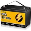 Rvpozwer Batteria Litio 12V 100Ah, 1280Wh LiFePO4 Batterie, con BMS Integrato da 100A, 18000 Cicli a Scarica Profonda, Protezione Contro le Basse Temperature, per Off-Grid, Camper e Imbarcazioni