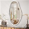JJUUYOU Specchio da parete irregolare, asimmetrico, cornice in legno, moderno specchio da appendere per bagno, camera da letto, soggiorno, corridoio, montaggio a parete, grande specchio bianco 75 x 45