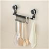 PAVSTINE Appendi Mestoli da Cucina Senza Foratura con Ventosa, 31cm Barra Portautensili con 10 Gancio Mobile, Barra Porta Utensili Rimovibile per Utensili da Cucina, Grigio