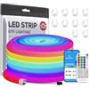 BTF-LIGHTING 5M WS2812B IC RGB 360 gradi Round Reticulate Chasing Color Neon LED Strip Kit con IR 24Keys Controller flessibile in silicone IP67 corda di luce per la casa Decor DC5V (senza adattatore)