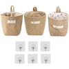 Tashce 3 Pcs Borse Portaoggetti da Appendere, Borse Portaoggetti da Appendere Pieghevoli Borsa Portaoggetti in Iuta Appesa Borsa con 6 Ganc per Cosmetici Gioielli Cavo Cuffie e Piccoli Oggetti per L'Ufficio