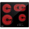 WEHIMO Piano cottura in Vetroceramica 4 Fuochi, WEHIMO Piano Cottura Elettrico 59cm, 7200W, 4 Zone di Cottura, Controllo Tocco, Timer, 9 Livelli di Riscaldamento