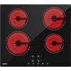 WEHIMO Piano Cottura in Vetroceramica 4 Fuochi, Piano Cottura Elettrico, 59cm, 6000W, 4 Zone di Cottura, 9 Livelli di Riscaldamento, Timer, Controllo Tocco, Sicurezza Bambini