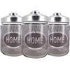 MA MAISON Set 3 Barattoli In Vetro con Coperchio 800 cc - Tris di Contenitori, Sale Grosso, Sale Fino, Caffè, Zucchero, da Cucina, Alimenti - Scritte Decorato e Colorato (Grigio | Righe | 800 cc)