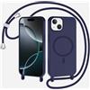 xinyunew Magnetica Cover con Cordino per iPhone 15 Plus,[Compatibile con MagSafe], Cover in Silicone, Regolabile Cordino da Collo Nylon Catena Collana Tracolla,blu