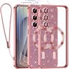 Kokio Glitter Magnetica Cover per Samsung Galaxy S25 Ultra 5G con Cordino, Compatibile con MagSafe, Brillantini Silicone TPU Antiurto Custodia per Samsung S25 Ultra con 2 Vetro Temperato Bumper, Rosa