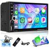 Podofo Carplay 2 Din Autoradio Wireless Android Auto, 7 Pollici HD Touchscreen Bluetooth Car Radio, Stereo Auto Support MirrorLink/FM/USB/AUX/Carica/Remote Control/7 Colore Backlight + Rear Camera