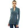 AmélieBoutik Maglione a maniche lunghe da donna, aderente, sexy, casual, con colletto a scialle, con lacci, Turchese grigiastro, XS