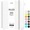 RETTACY Blocco note formato A4, quaderni a spirale, 300 fogli/150 pagine per scrivere, 100 g/m², carta a righe universitarie, copertina rigida in PVC, 21,5 x 27,9 cm, trasparente