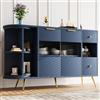 Lexiou Credenza per sala da pranzo, soggiorno, armadietti con ante scorrevoli in vetro e luci a LED, credenza in legno, armadi indipendenti, buffet, mobili da cucina (blu)