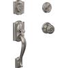 Schlage F60 V Cam 619 Geo Camelot Handle set with Georgian knob interior, satin nickel