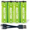Wiby 4 Batterie Ricaricabili 1,5V Stilo AA da 2220mWh e 1480mAh al Litio | Ricarica USB-C Rapida + Cavo 4-in-1 | Tensione Costante | BMS Integrato | Ultra-leggere