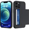 ÁRBOLORO Cover per iPhone 12 con Porta Carte Custodia Portafoglio Antiurto Anti-Graffio Resistente Grado Militare Protettiva Slot Nascosto Scorrevole Case, Nero