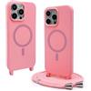 CUZZCASE Cover Compatibile con iPhone 15 PRO(6.1),Cover Magnetica[Compatibile con MagSafe],Bumper con Laccio,Regolabile Lanyard TPU Corda Silicone Case-Rosa Scuro