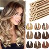 ShowJarlly Extension Capelli Veri Biadesivo 20pcs Extension Capelli Veri 35cm Oro Bianco Misto Marrone Chiaro Estensione Biadesive Capelli Veri Invisibile Remy Estensione Biadesive 40g(14inch,P6/613#)