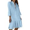 Generic Abito corto casual da donna elegante con maniche a 3/4 a campana bottoni scollo a V abiti a tunica alla moda con orlo a volant abito da vacanza spiaggia mini prendisole I miei ordini Vendita