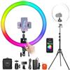 NEEWER SRP18C Kit Ring Light LED RGB, Ultrasottile, Controllo App con Stativo Luce Reversibile, Portatelefono, Testa Sfera, 2500K-10000K CRI 95+/TLCI 97, 3700lux/0,5m 18 Scene per TikTok/Trucco/Gaming