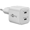 goobay USB-C™ PD GaN - Caricatore doppio rapido Nano 35 W, bianco, alimentatore a 2 porte, caricatore compatto per cellulare, tablet, fotocamera, Power Delivery, adattatore da viaggio, 75334