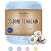 Creative Deco 3mm/200m Corda Macrame Blu Pastello | Spago di Cotone-Poliestere | 656 Piedi | Spessore 2-3mm | Grande Corda Spessa Forte | Perfetta per Avvolgere Regali. Progetti Fai da Te Artigianato