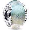 PANDORA Ciondolo Moments con piuma in argento Sterling con vetro di Murano rosa dicroico multicolore arcobaleno