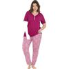 Ulla Popken Pigiama da Donna Taglie Forti, Taglie Forti, con Bordo Decorativo, Stampa a Pizzo, Mezza Manica, Fucsia, 42-44