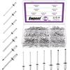Swpeet Kit di 410 rivetti ciechi in alluminio con flangia piccola, 1/4, 5/16, 3/8, 1/2, rivetti pop argentati tipo estremità aperta, rivetti pop per uso interno ed esterno