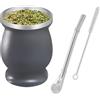 SVUPUE Tazza Mate, Set da tè Mate in acciaio inossidabile, con cucchiaio di cannuccia e spazzola per la pulizia, Set zucca Mate per tè Mate, caffè, latte e succo, Grigio, 8 once
