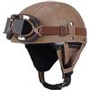 Casco Jet Moto Vintage Omologato ECE Mezzo Pelle Casco Da Motociclista Caschi Cromwell Con Occhiali Portatile Casco A Scodella Per Uomo Donna Scooter Street Cruiser 4,M:56-57CM