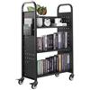 VEVOR Carrello Portalibri con Ruote 770 x 380 x 1220 mm Carrello Rotante Porta Libri, Carico 150 kg Ripiani a L Monofacciali con Ruote Bloccabili 7,6 cm per Scaffali di Casa, Ufficio e Scuola, Nero