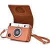 Rieibi Custodia per fotocamera Mini Evo, custodia di protezione in pelle PU vintage per fotocamera istantanea Fujifilm Fuji Instax Mini Evo con tracolla rimovibile, marrone strutturato 1, orizzontale