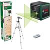 Bosch livella laser a croce Quigo Green con treppiede (laser verde per una migliore visibilità, involucro in plastica riciclata, in cartone)
