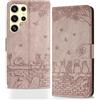 Butnyeoe Cover per Samsung Galaxy S24 Ultra Libro,Gatti/Fiori Motivo in Rilievo Custodia,PU Pelle Protettiva Portafoglio Flip Wallet Case Con Slot per Schede e Magnetica Supporto,Rosa-Viola